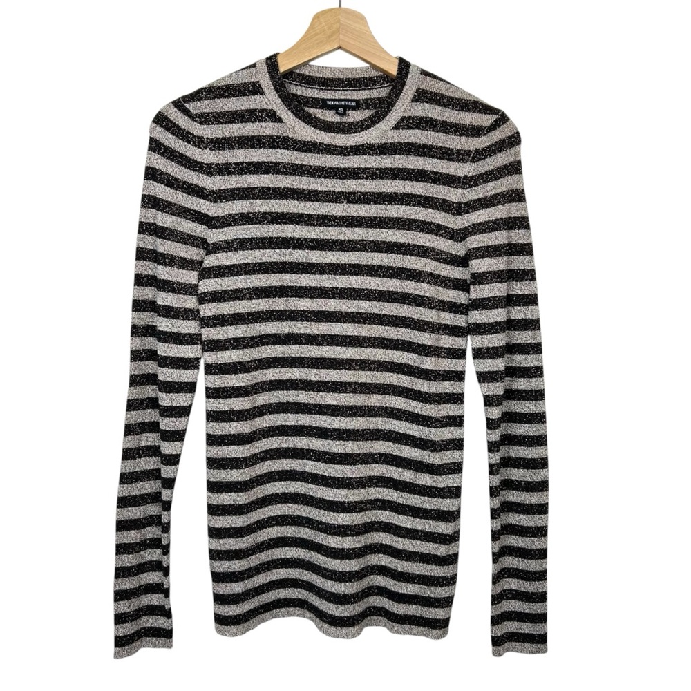 WHO WHAT WEAR NWOT Stretch Knit Striped Crewneck Top, Size XS (will fit S)